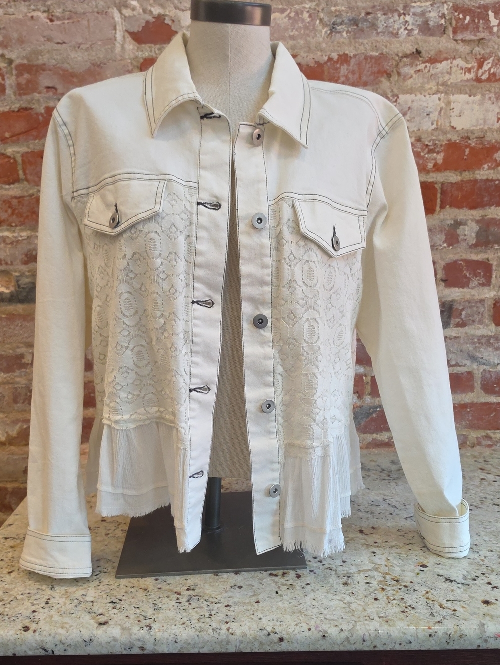 Scully Cream Lace Panel Jean Jacket